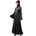 A-line party wear abaya with Resham embroidery work- Green